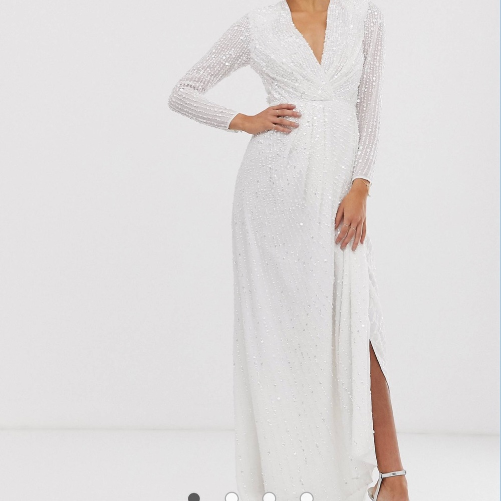 ASOS pleated plunge wrap wedding dress in sequin